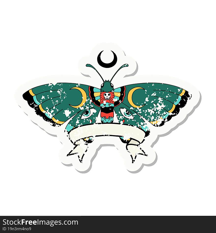 grunge sticker with banner of a moth