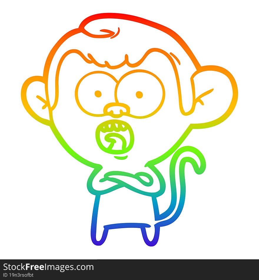 rainbow gradient line drawing cartoon shocked monkey