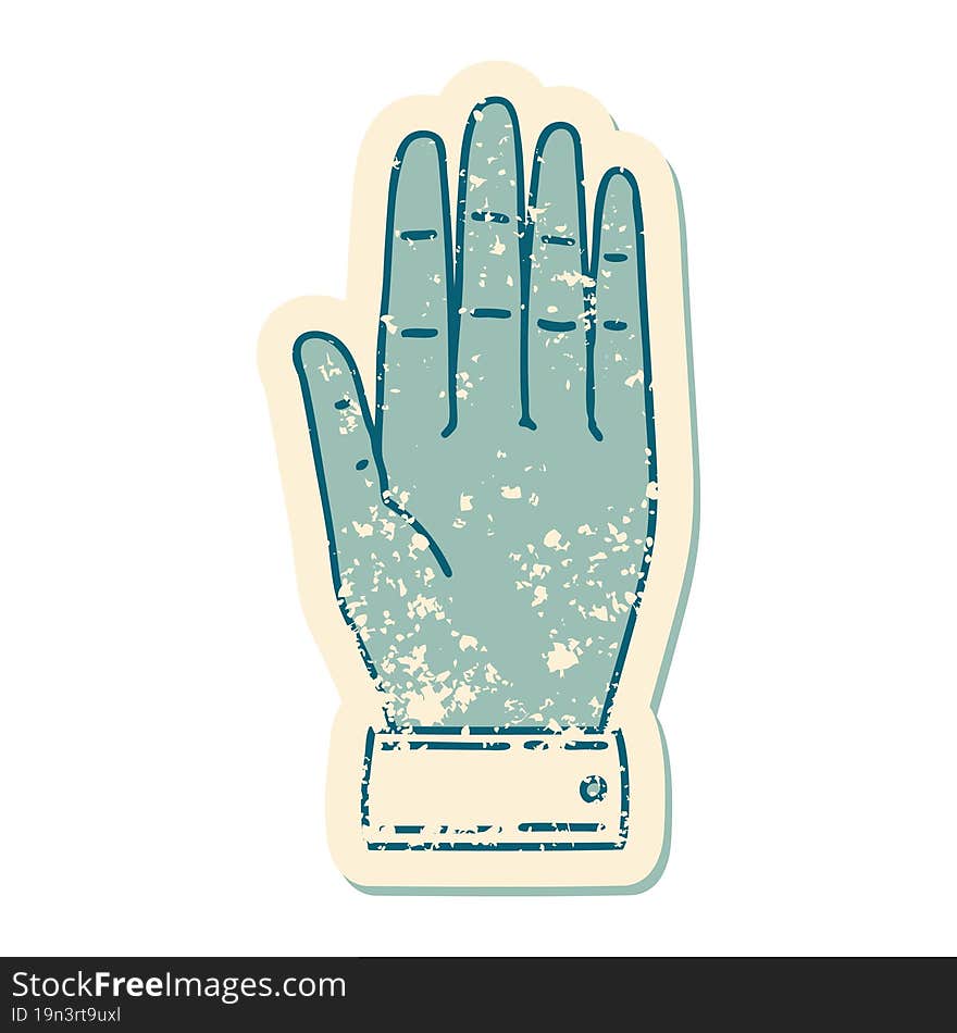 iconic distressed sticker tattoo style image of a hand. iconic distressed sticker tattoo style image of a hand