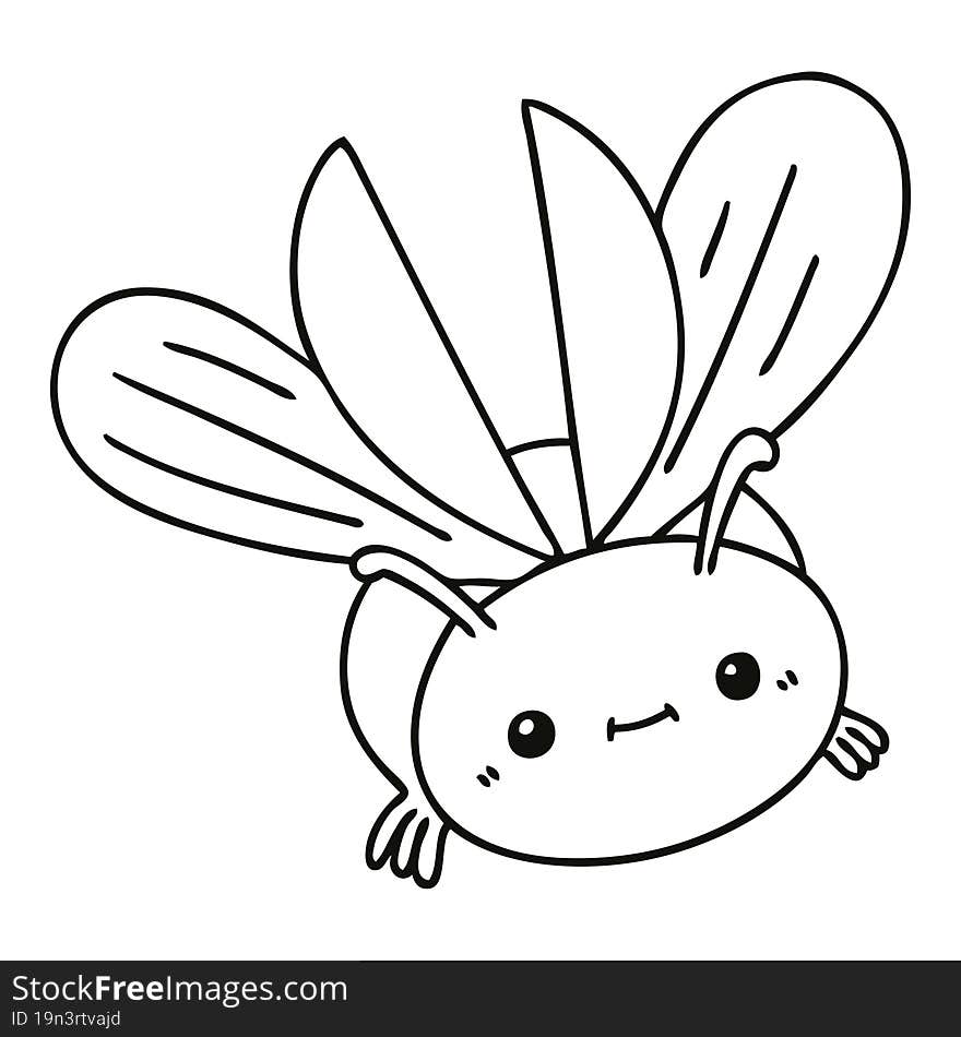 quirky line drawing cartoon flying beetle