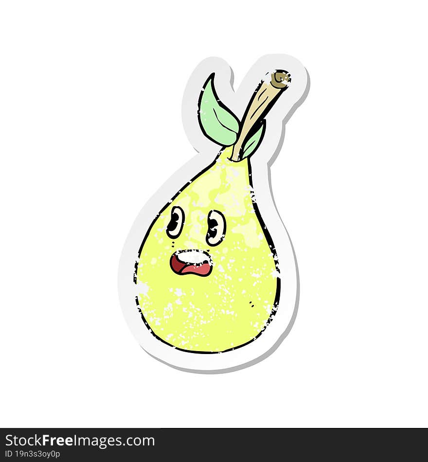 Retro Distressed Sticker Of A Cartoon Pear