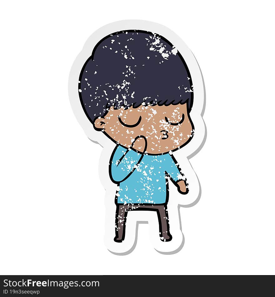 distressed sticker of a cartoon calm boy