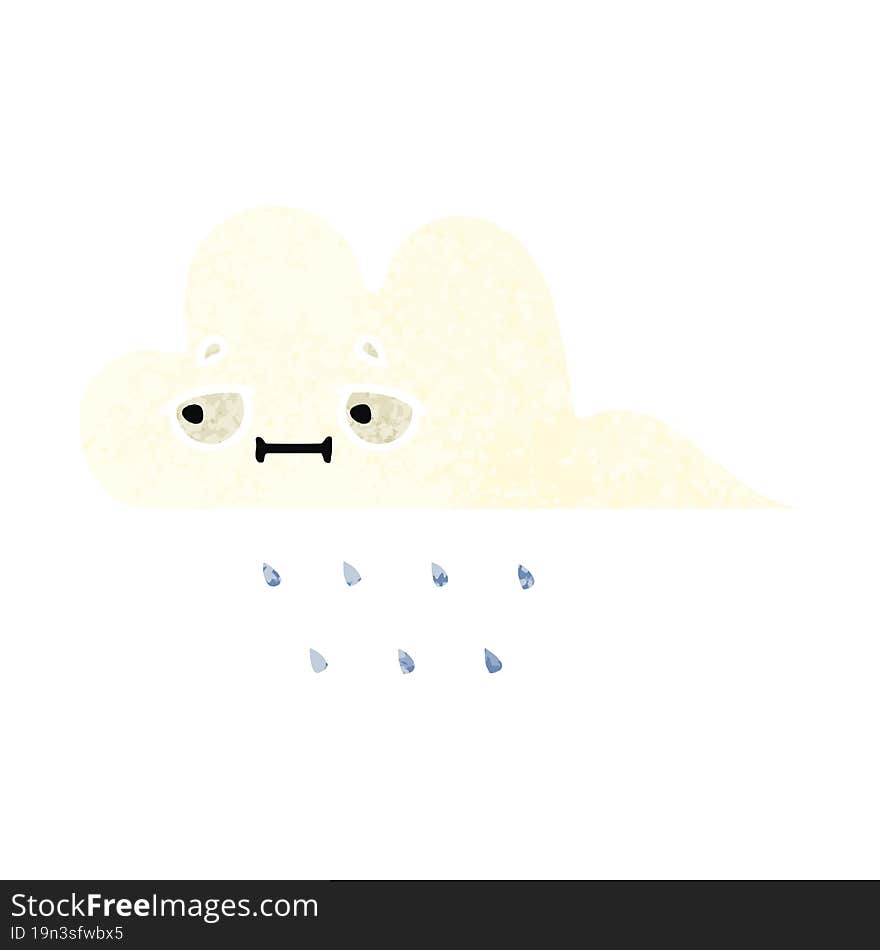 Retro Illustration Style Cartoon Rain Cloud