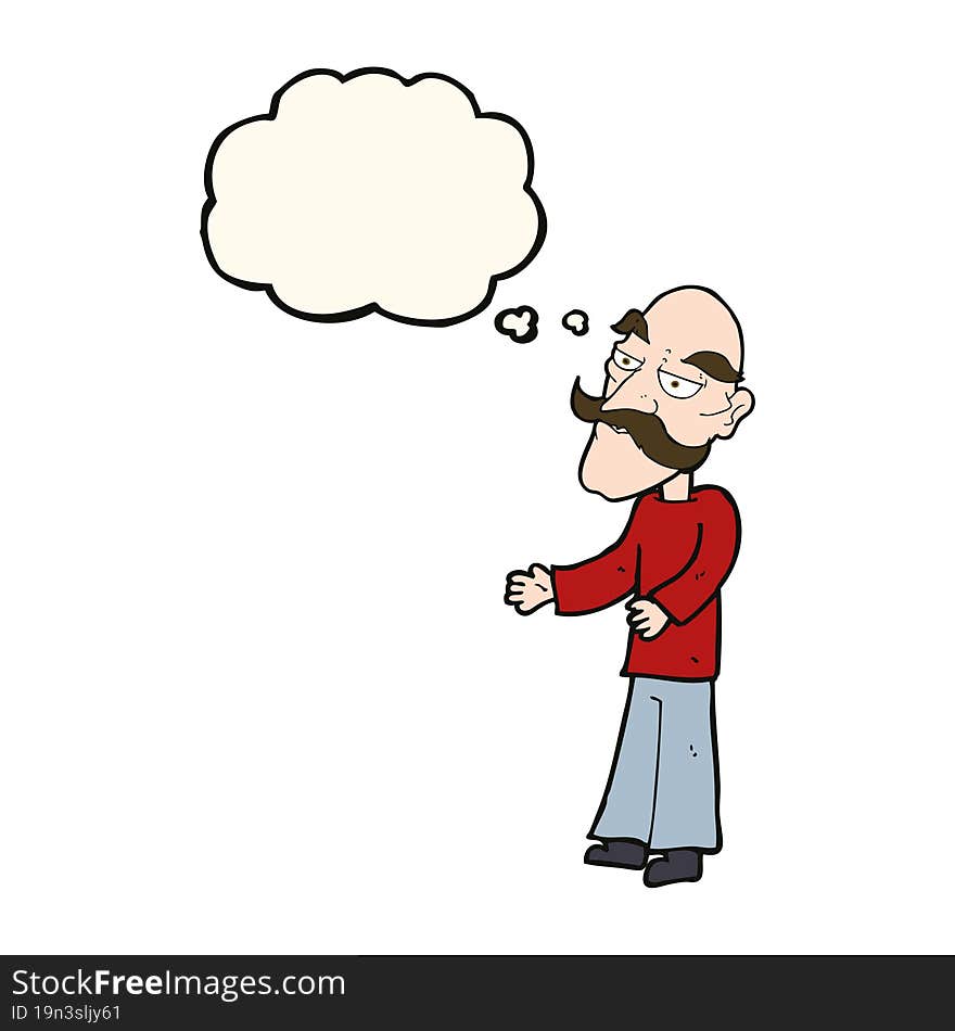 cartoon old man with mustache with thought bubble