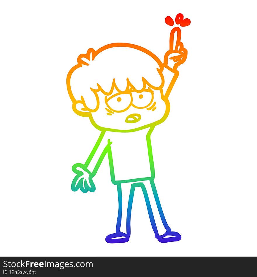 rainbow gradient line drawing cartoon exhausted boy