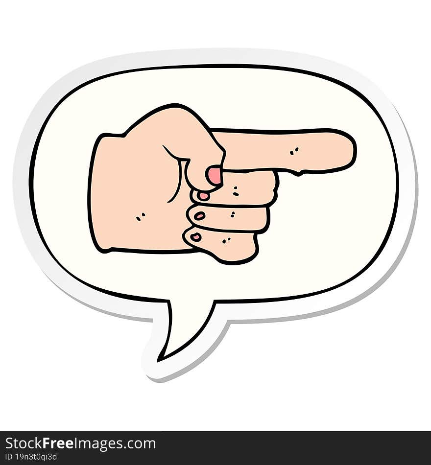 cartoon pointing hand with speech bubble sticker