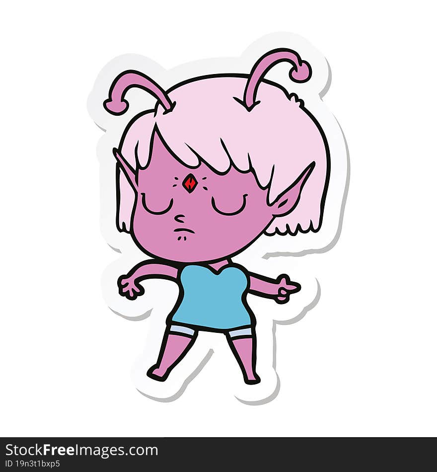 sticker of a cartoon alien girl