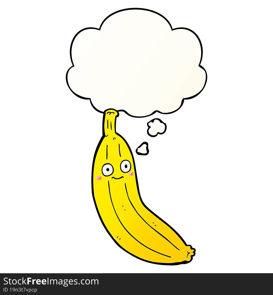 cartoon banana and thought bubble in smooth gradient style