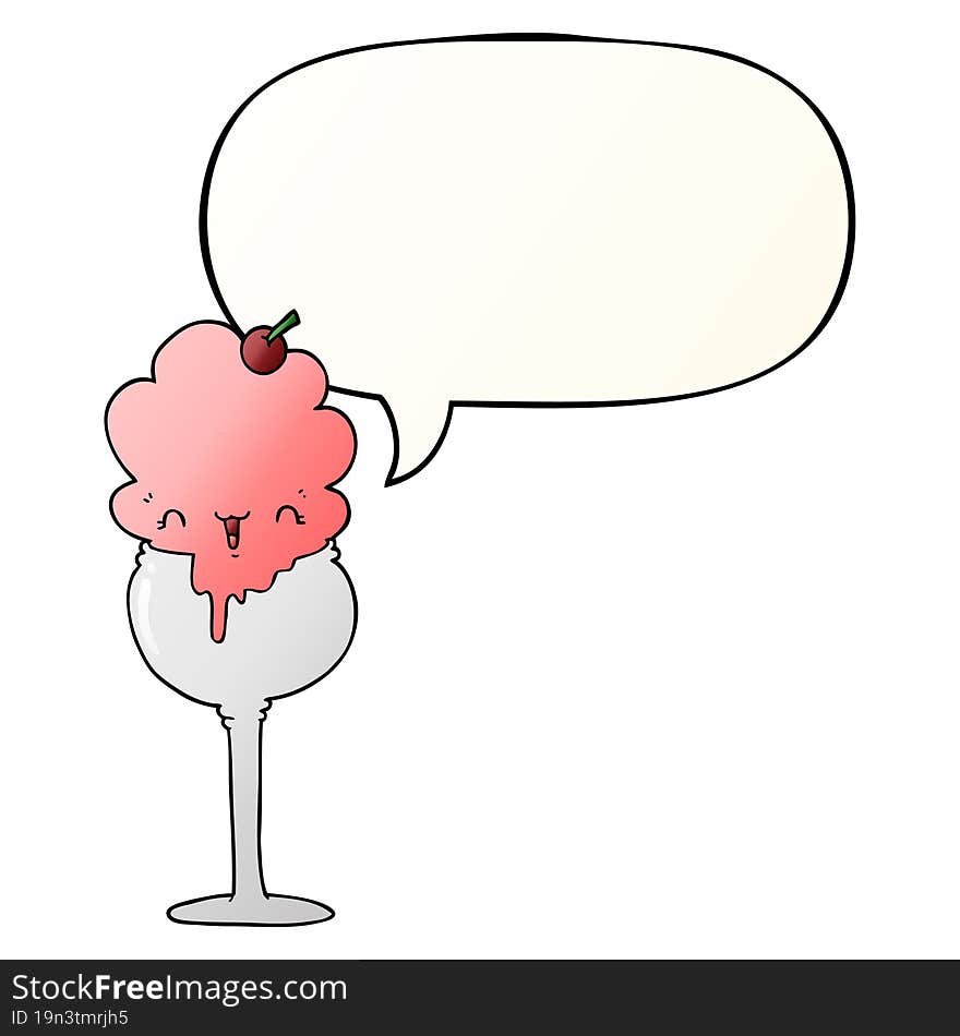 cute cartoon ice cream desert and speech bubble in smooth gradient style