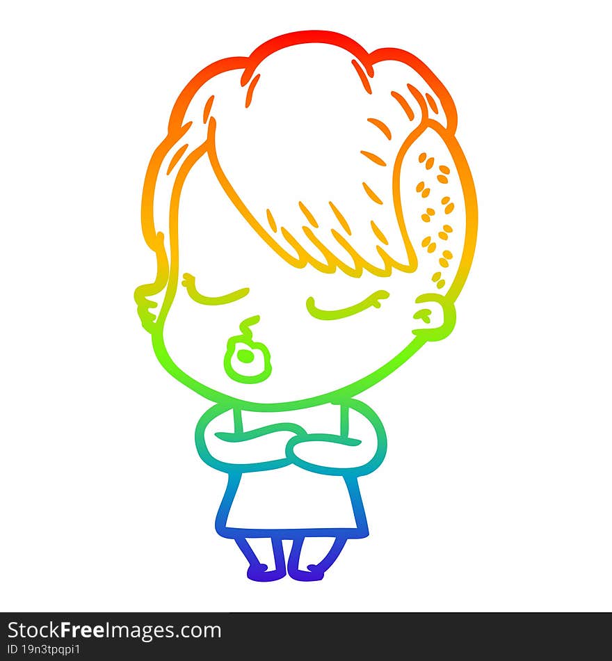 rainbow gradient line drawing cartoon pretty hipster girl