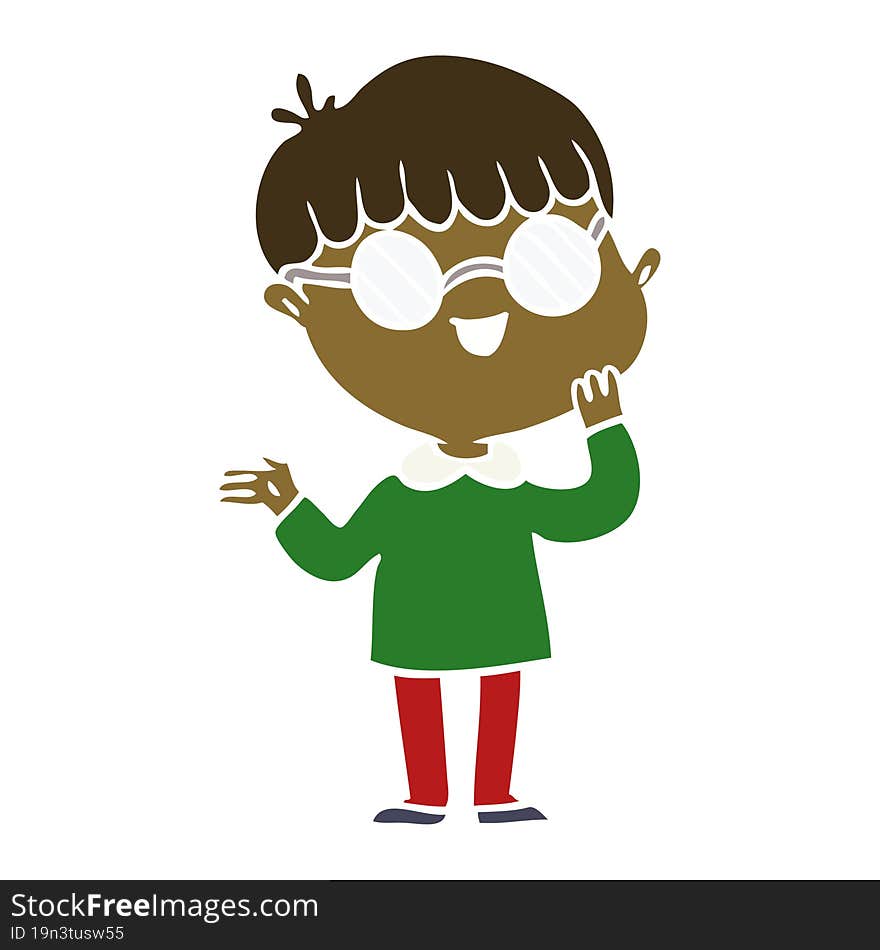 flat color style cartoon boy wearing spectacles