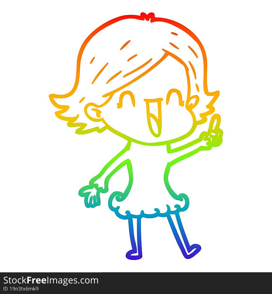 rainbow gradient line drawing of a cartoon happy woman