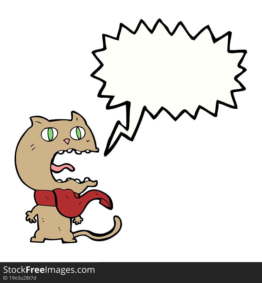 cartoon frightened cat with speech bubble