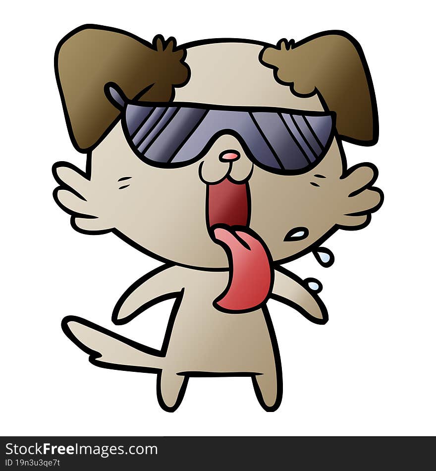 cartoon panting dog in sunglasses. cartoon panting dog in sunglasses