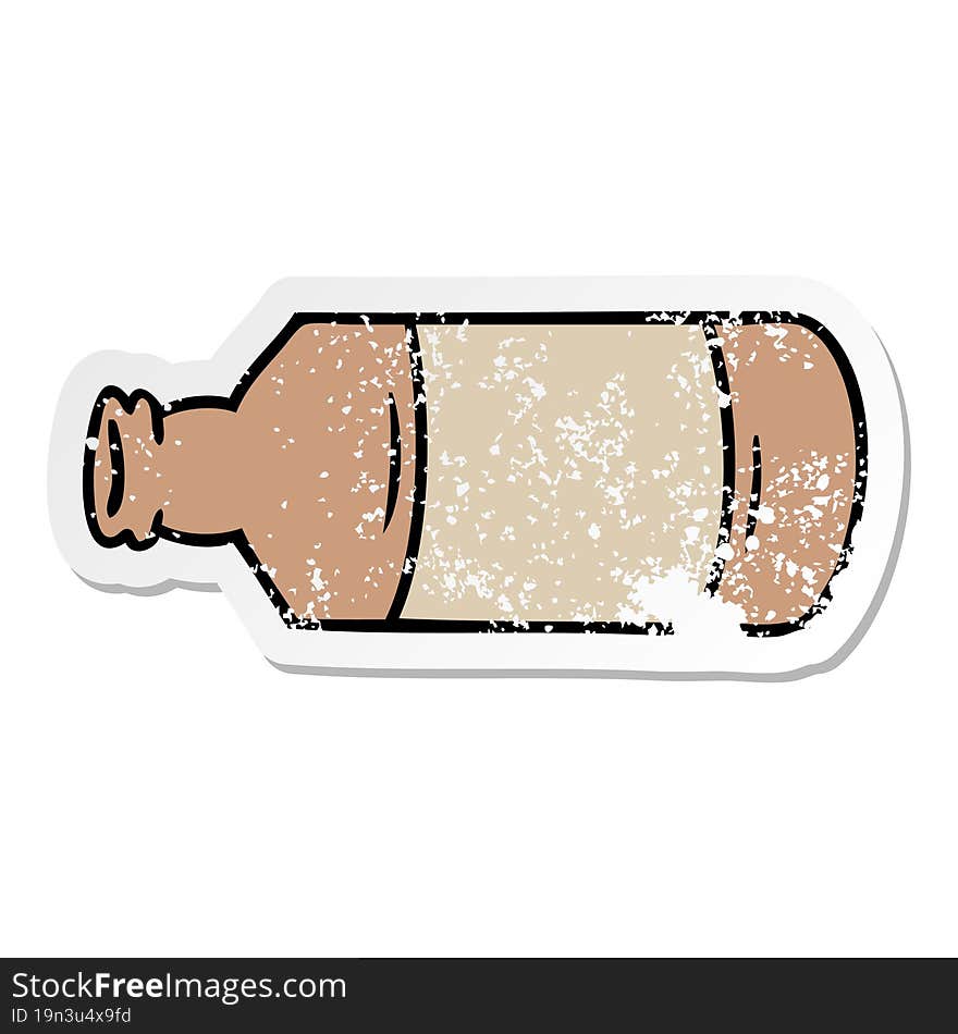 Distressed Sticker Cartoon Doodle Of An Old Glass Bottle