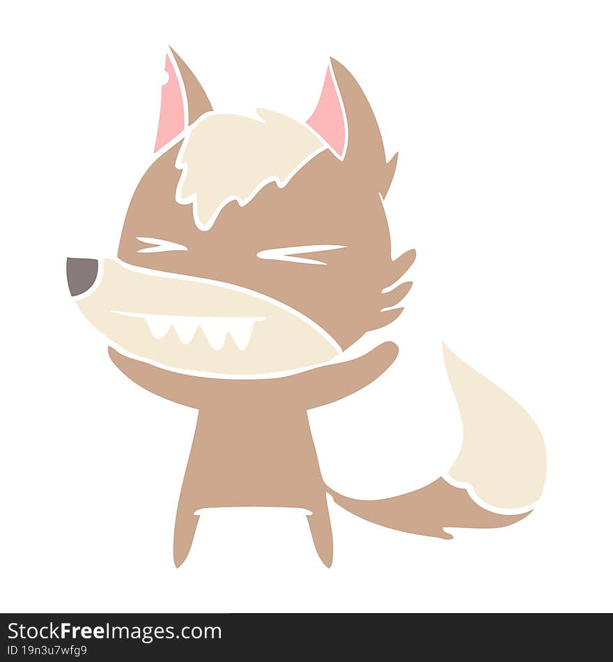 angry wolf flat color style cartoon