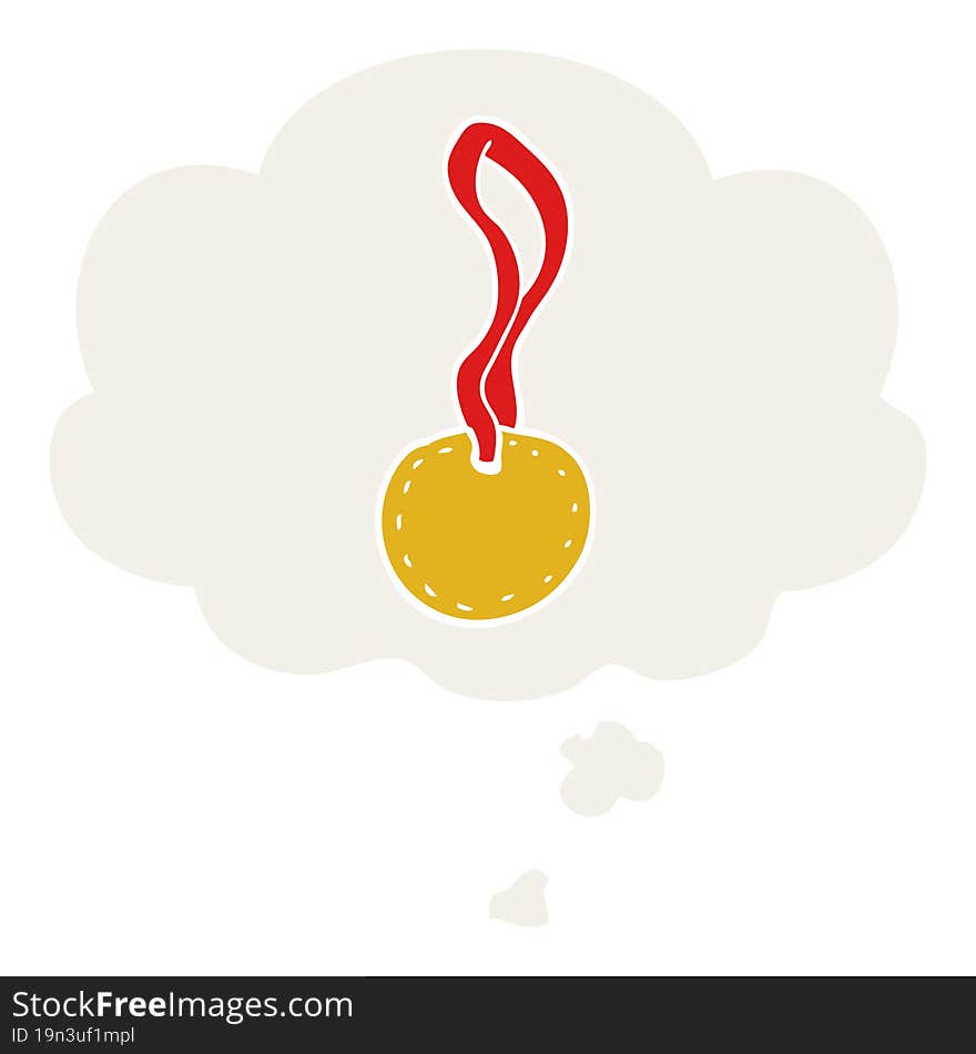 cartoon sports medal with thought bubble in retro style