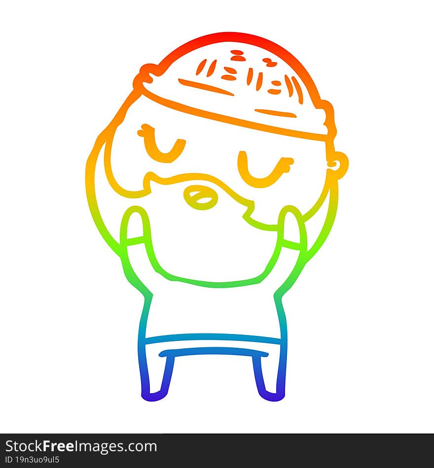 Rainbow Gradient Line Drawing Cute Cartoon Man With Beard