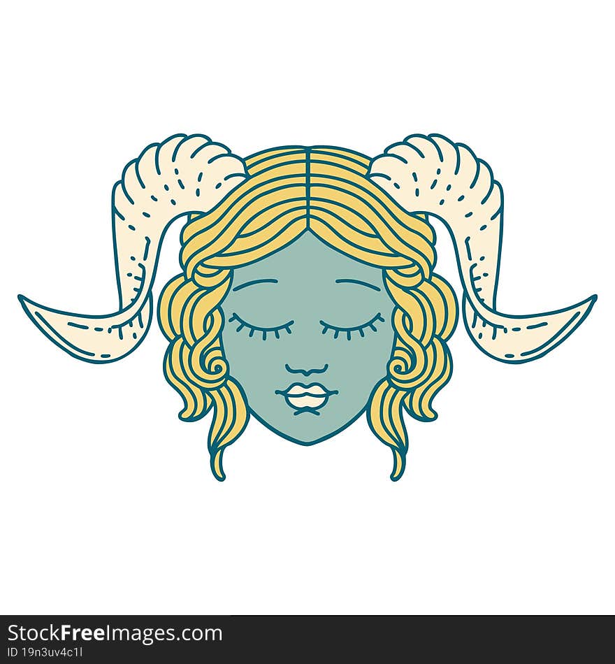 Retro Tattoo Style tiefling character face. Retro Tattoo Style tiefling character face