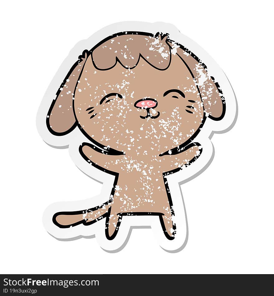 distressed sticker of a happy cartoon dog