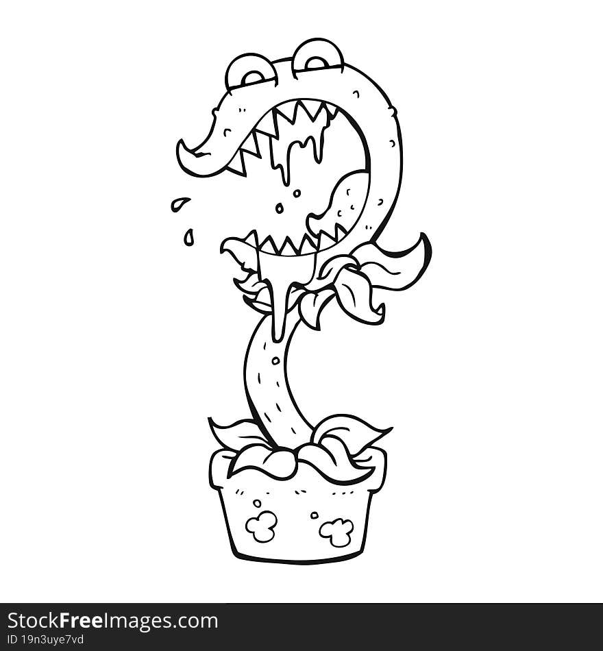 black and white cartoon carnivorous plant