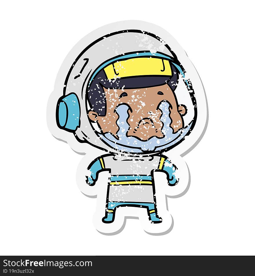 Distressed Sticker Of A Cartoon Crying Astronaut