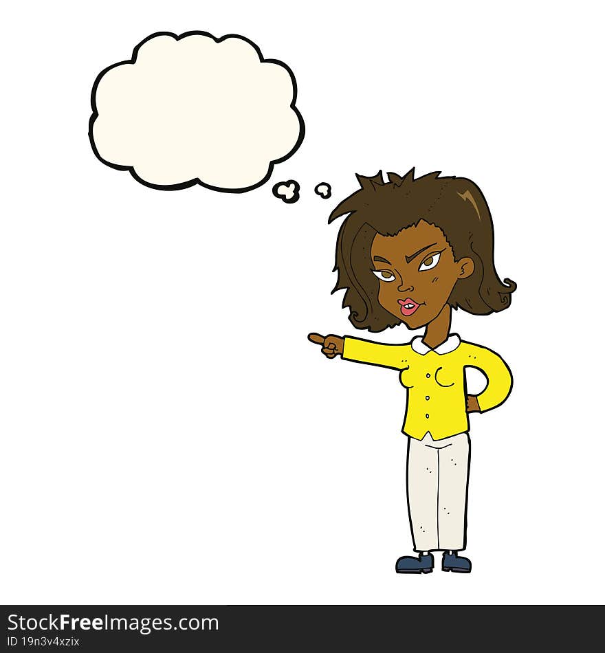 Cartoon Woman Pointing With Thought Bubble