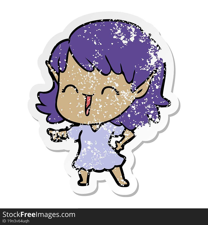 distressed sticker of a cartoon elf girl