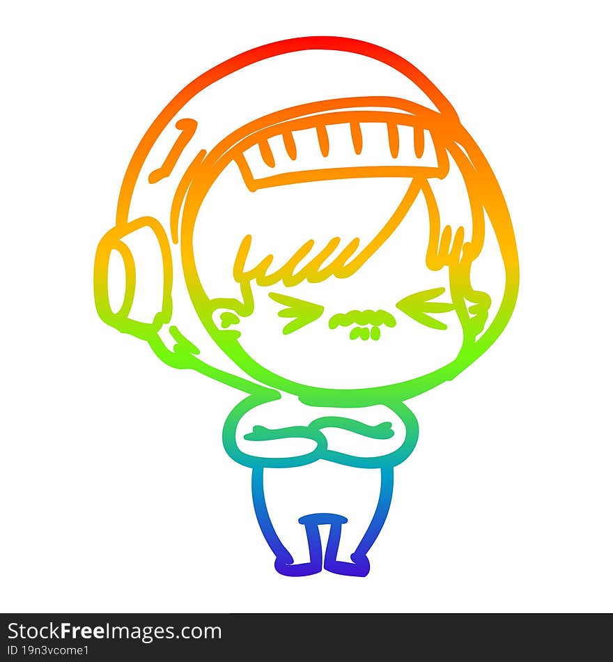 rainbow gradient line drawing of a cartoon astronaut woman