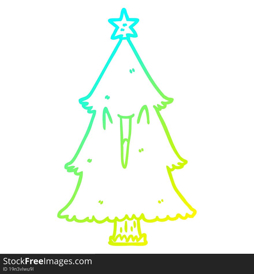 cold gradient line drawing of a christmas tree