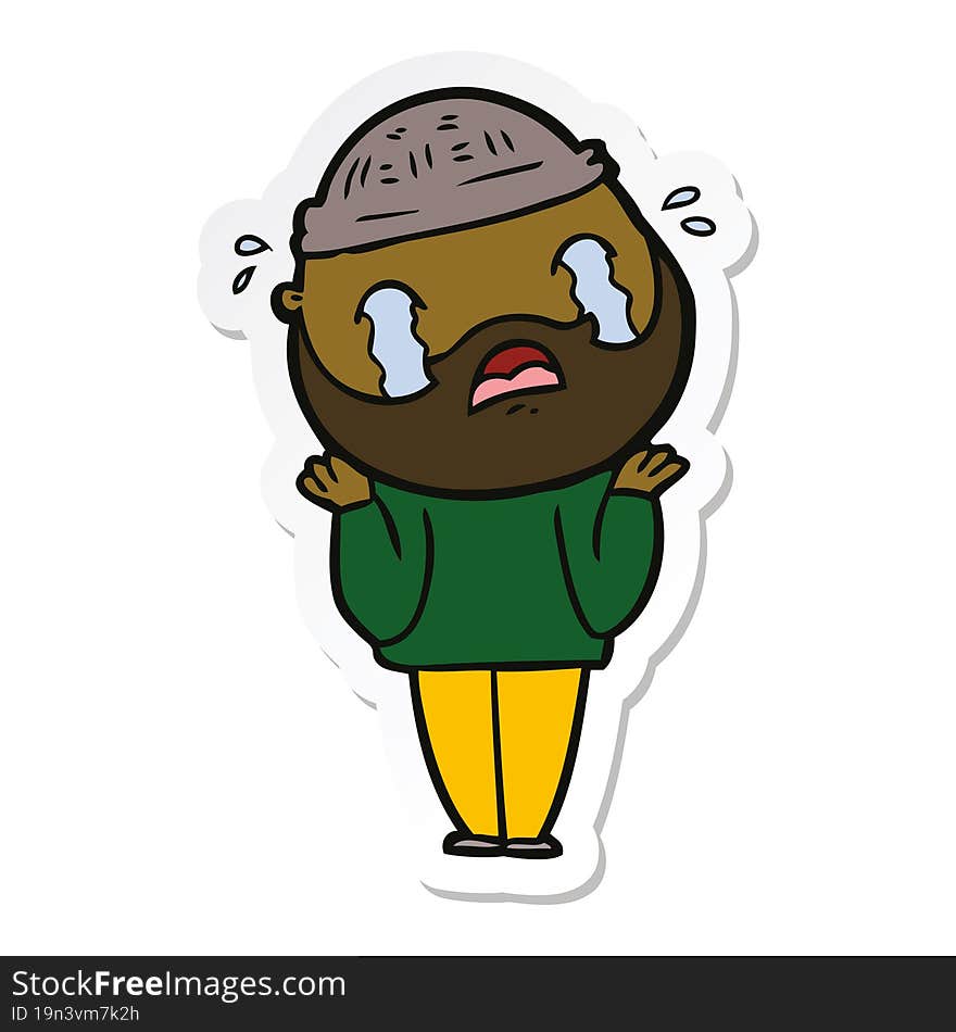 sticker of a cartoon bearded man crying