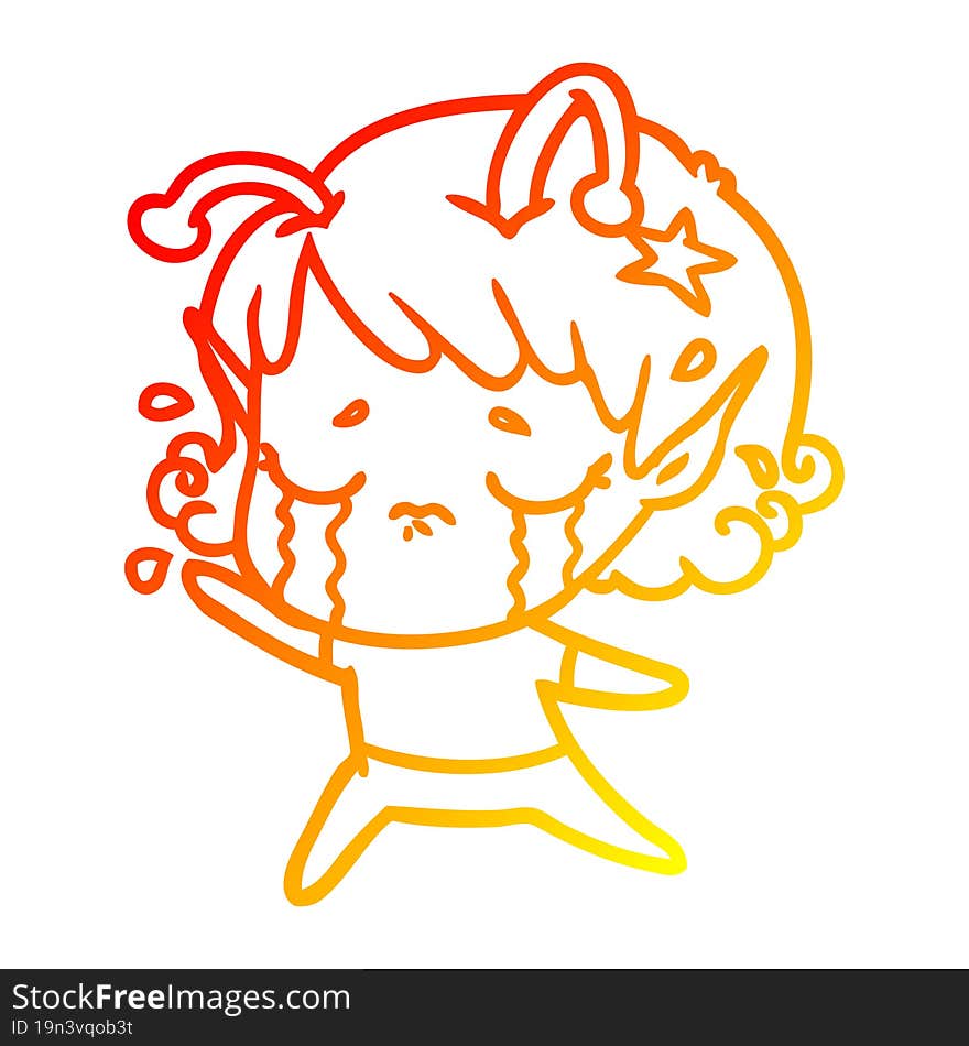 warm gradient line drawing cartoon crying alien girl