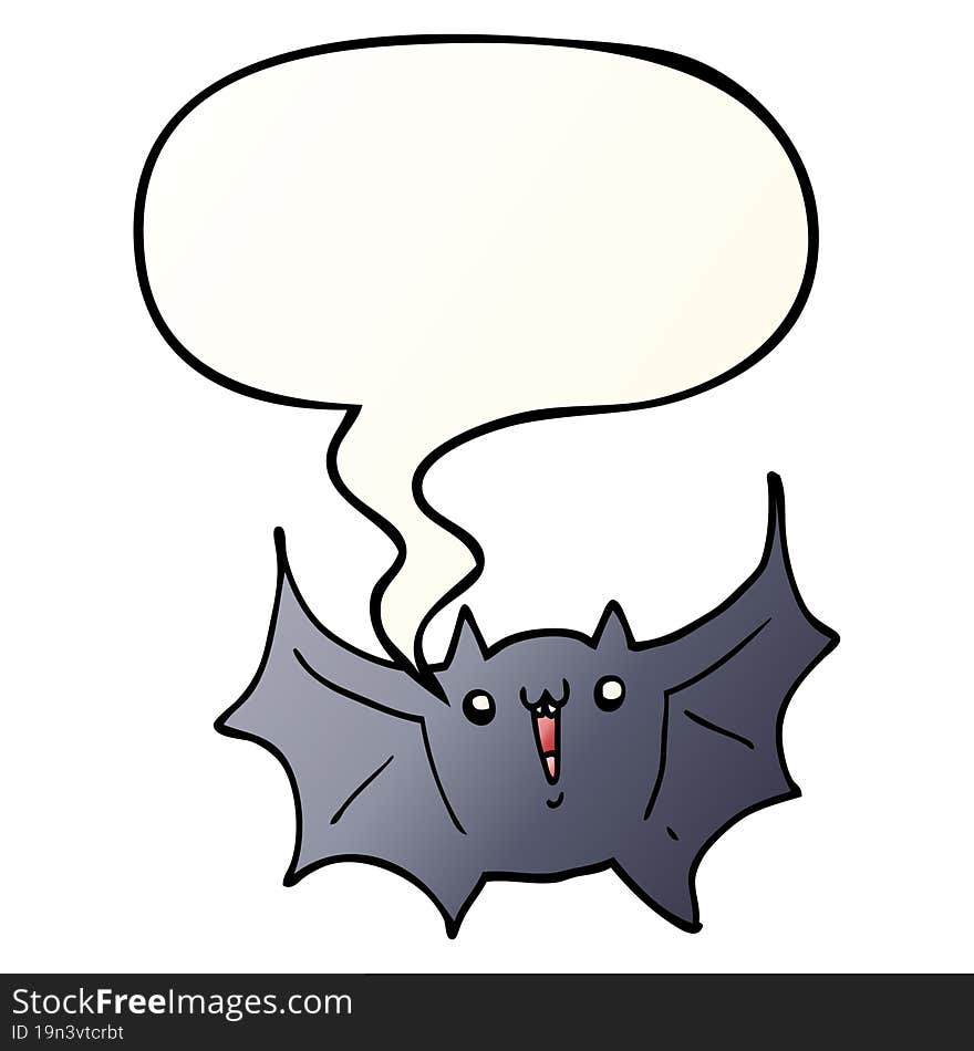 cartoon happy vampire bat and speech bubble in smooth gradient style