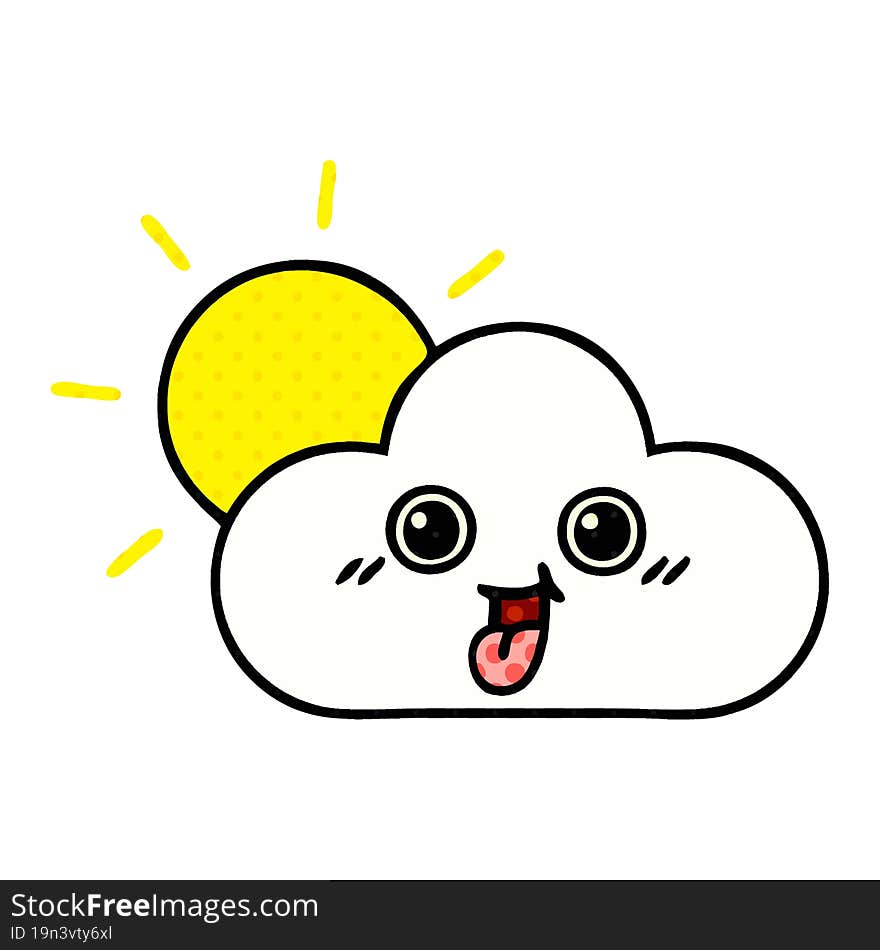 comic book style cartoon of a sun and cloud