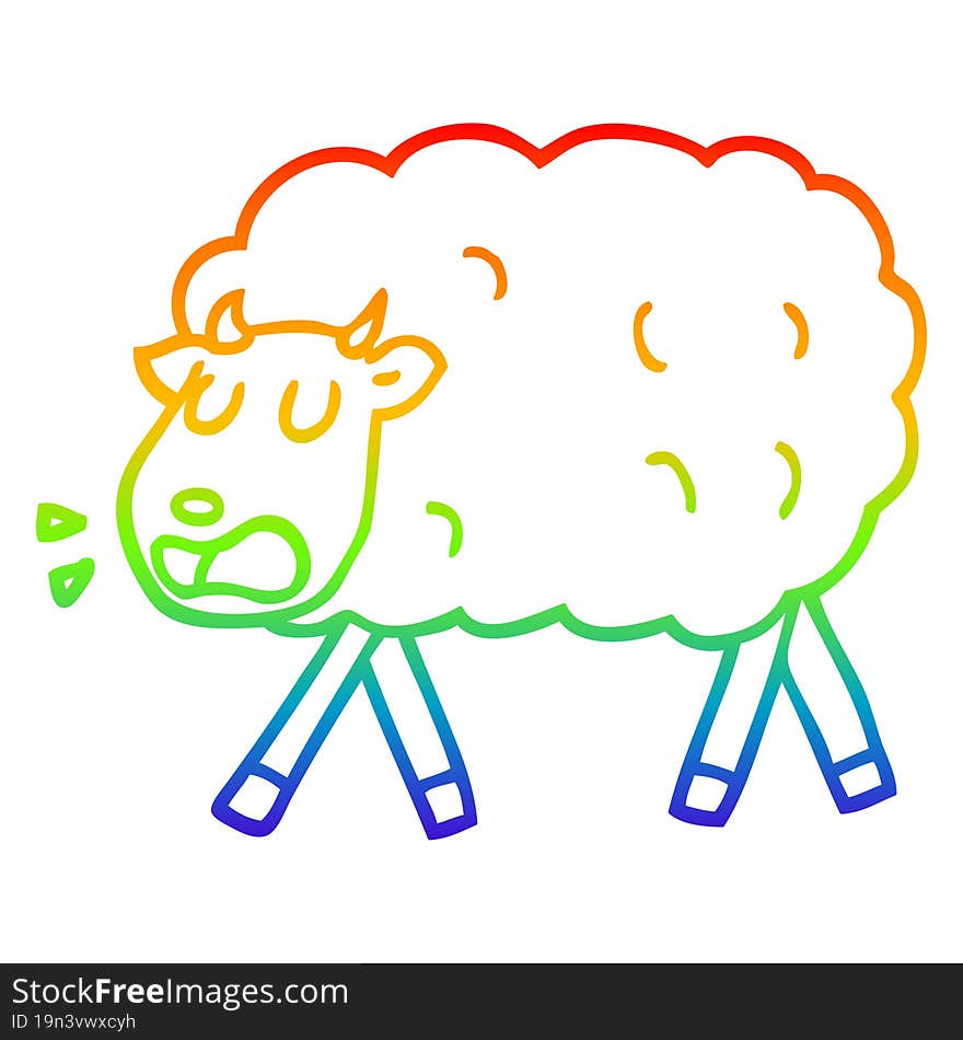 rainbow gradient line drawing of a cartoon sheep