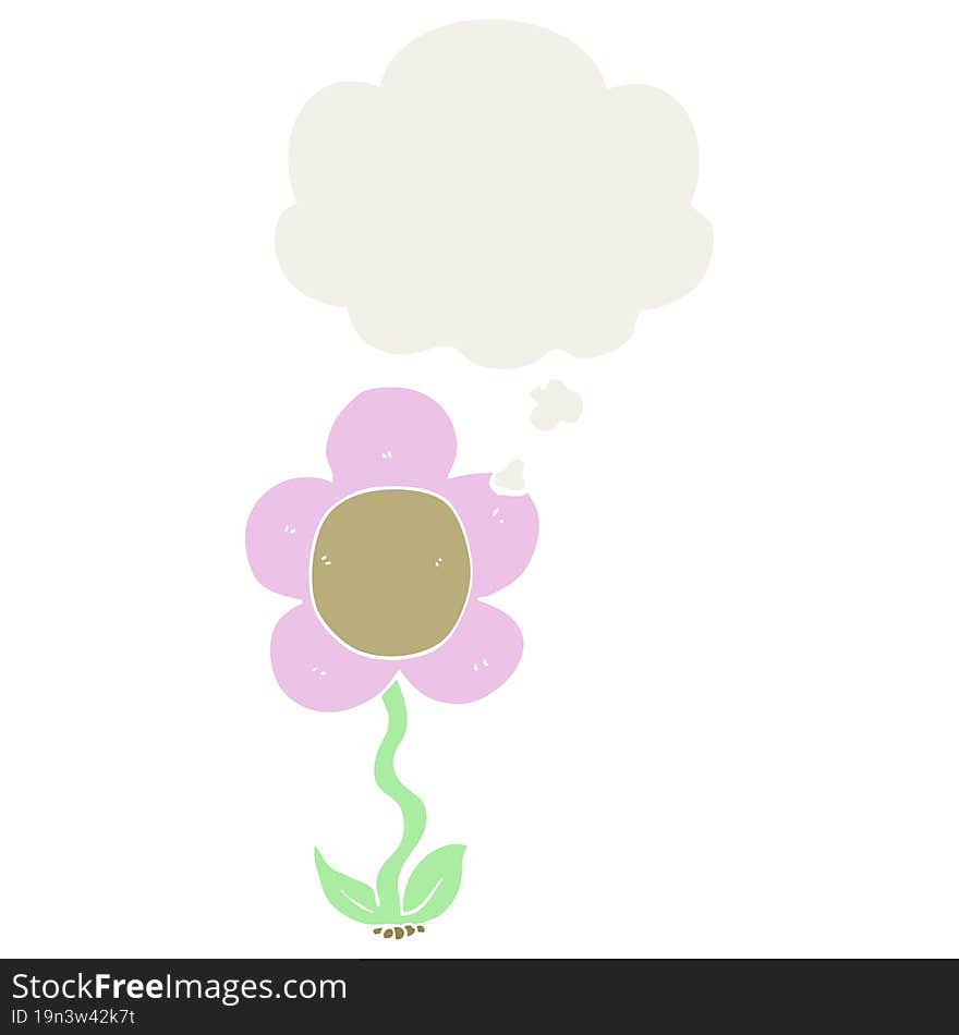 cartoon flower with thought bubble in retro style