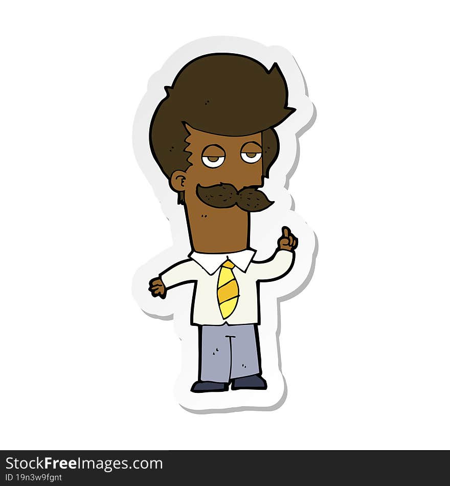 sticker of a cartoon mna with mustache explaining