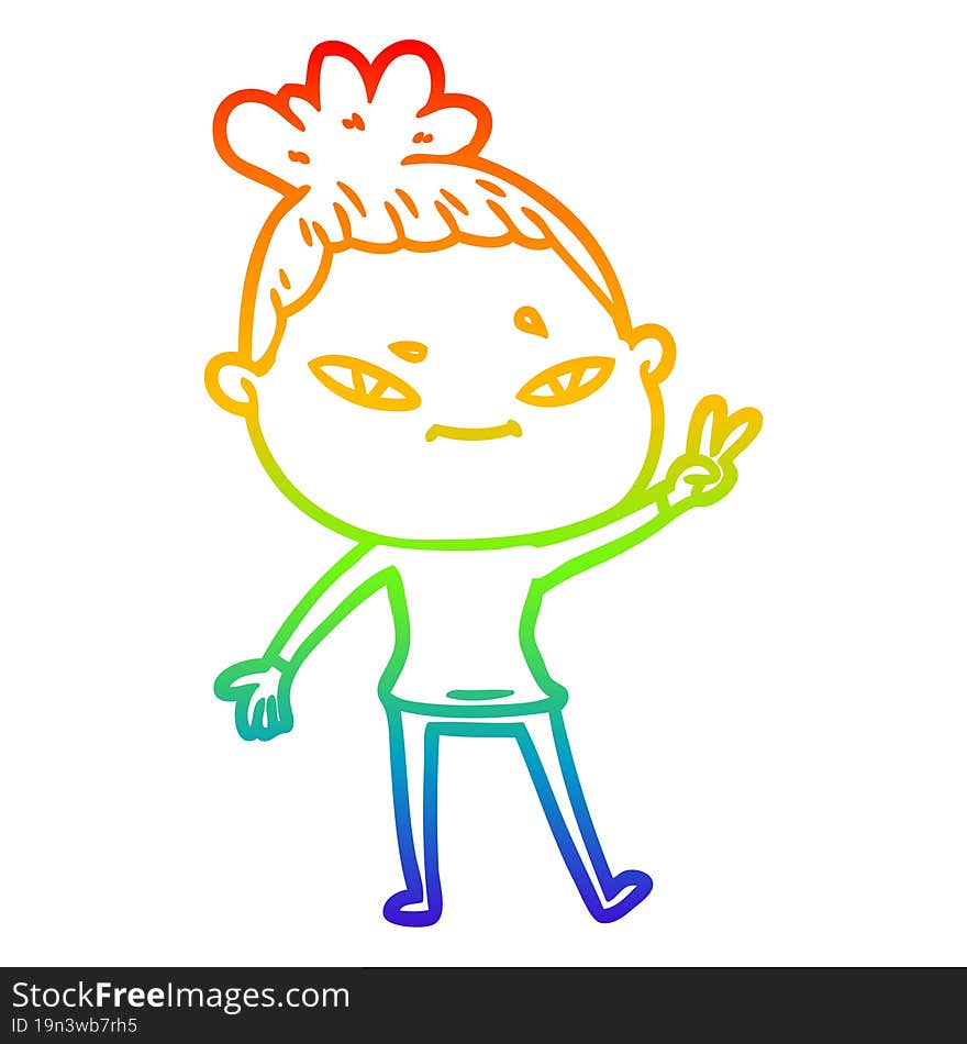 rainbow gradient line drawing of a cartoon woman