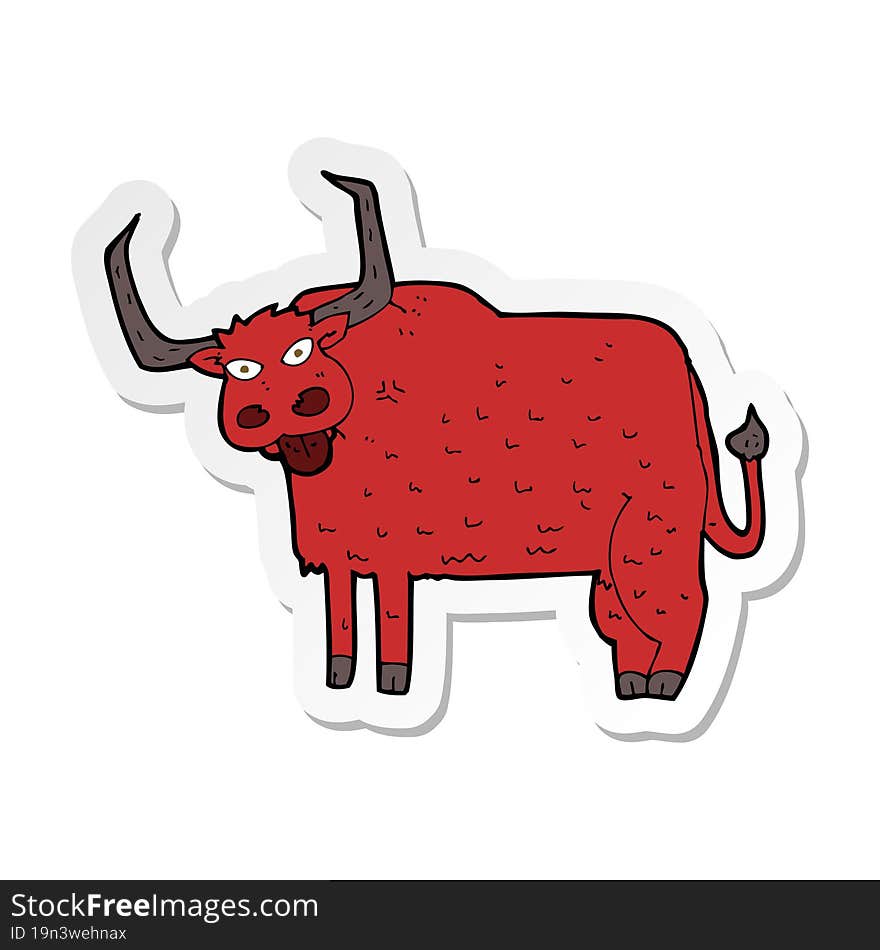 sticker of a cartoon hairy cow