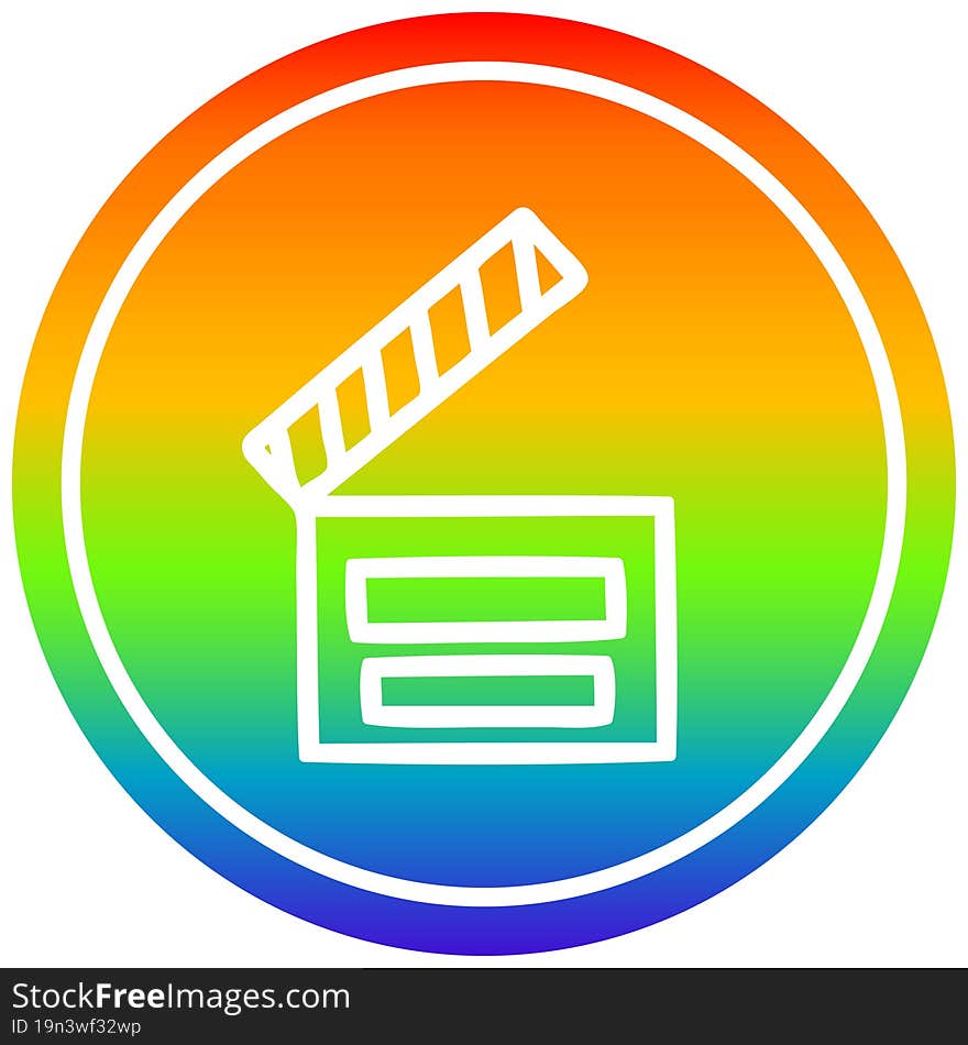 movie clapper board circular in rainbow spectrum