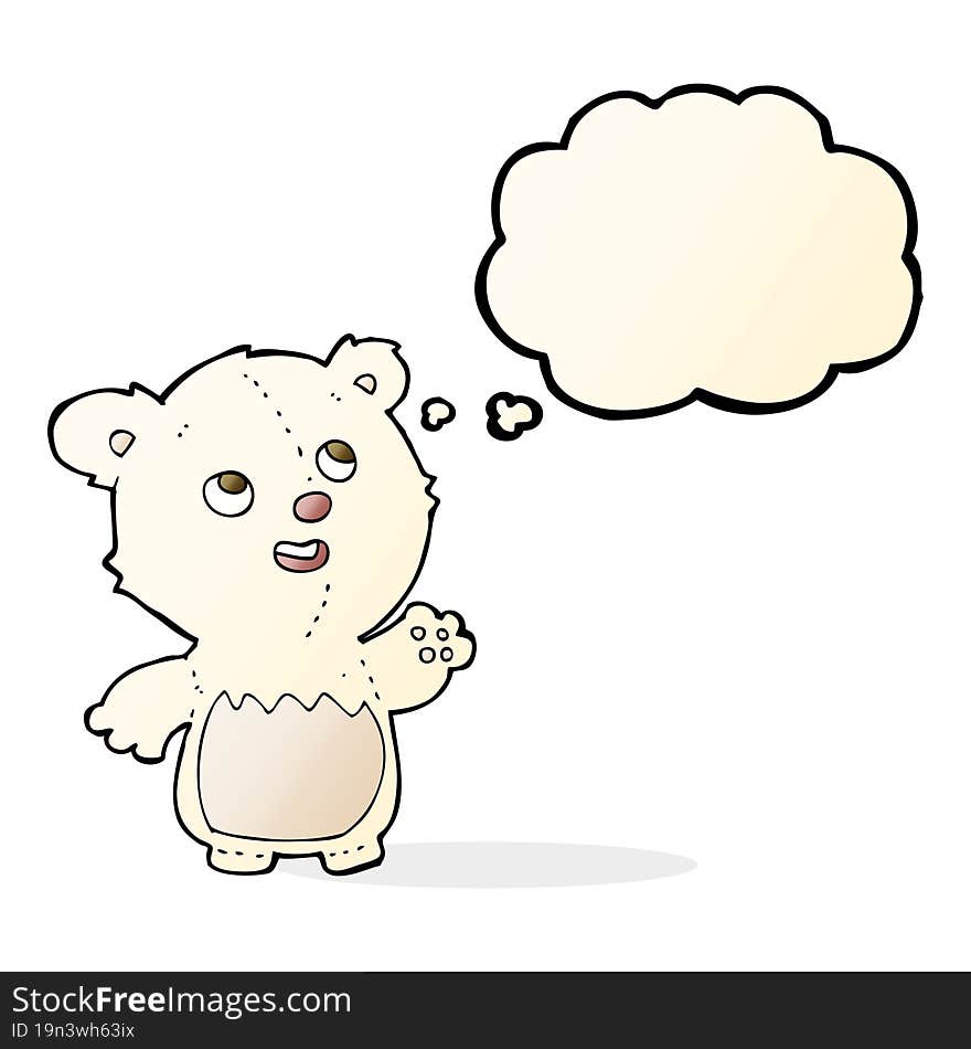 cartoon happy little teddy polar bear with thought bubble