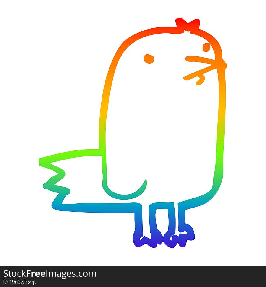 rainbow gradient line drawing of a cartoon bird