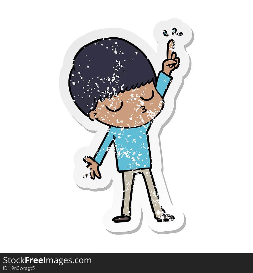 distressed sticker of a cartoon calm boy