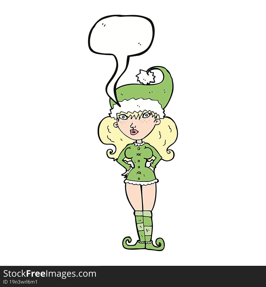 Cartoon Santa S Helper Woman With Speech Bubble