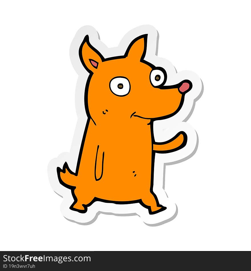 Sticker Of A Cartoon Little Dog Waving