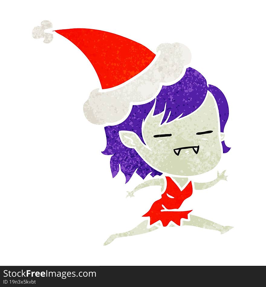 retro cartoon of a undead vampire girl wearing santa hat