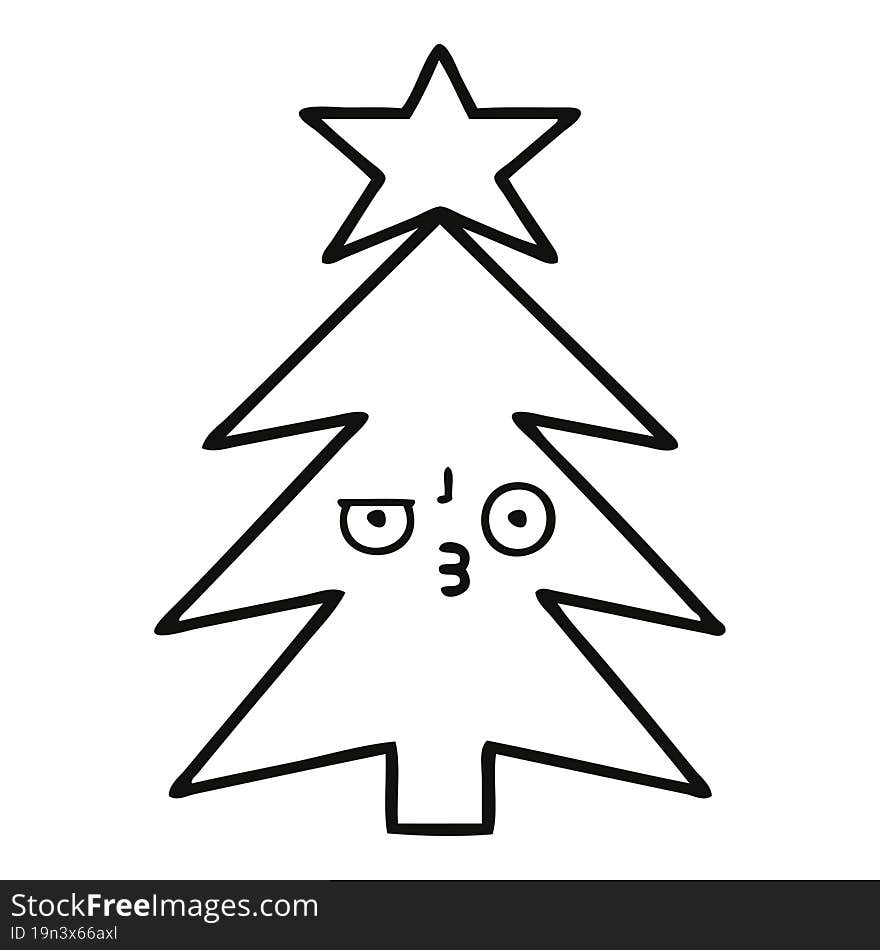 line drawing cartoon of a christmas tree