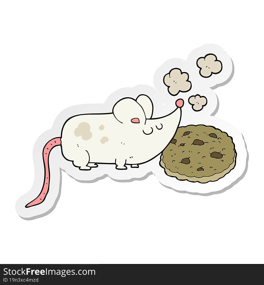 sticker of a cute cartoon mouse and cookie