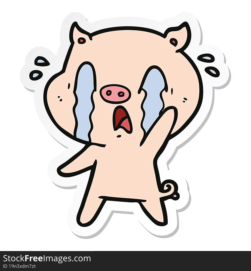 sticker of a crying pig cartoon