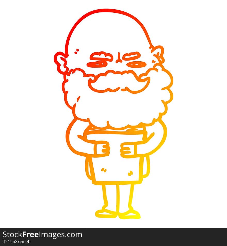 Warm Gradient Line Drawing Cartoon Man With Beard Frowning